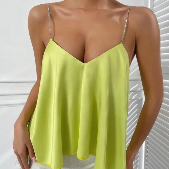 . Tops - Asymmetrical Hem Rhinestone Chain Cami Top